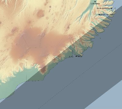 Map of the eclipse path across Iceland on 02/25/2343