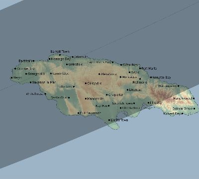 Map of the eclipse path across Jamaica on 02/25/2343