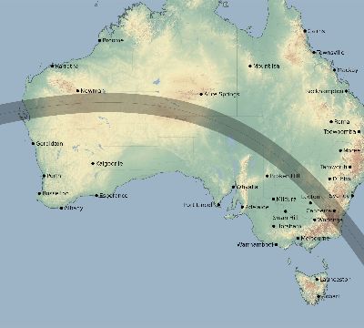 Map of the eclipse path across Australia on 08/21/2343