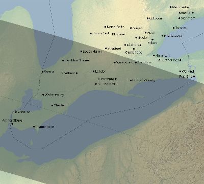 Map of the eclipse path across Canada on 06/30/2345