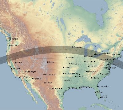 Map of the eclipse path across United States on 06/30/2345