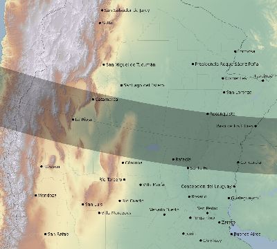 Map of the eclipse path across Argentina on 12/24/2345