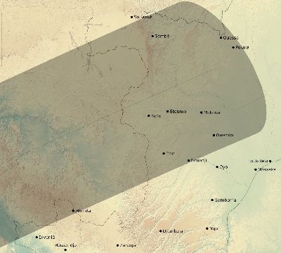 Map of the eclipse path across Republic of the Congo on 12/24/2345