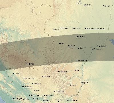 Map of the eclipse path across Republic of the Congo on 06/20/2346