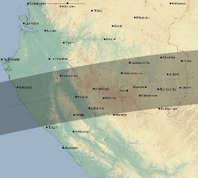 Map of the eclipse path across Gabon on 06/20/2346