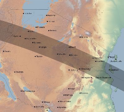Map of the eclipse path across Tanzania on 06/20/2346