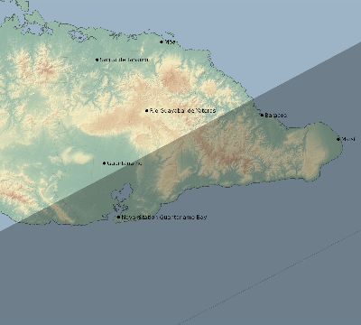 Map of the eclipse path across Cuba on 12/13/2346