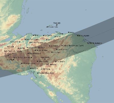 Map of the eclipse path across Honduras on 12/13/2346