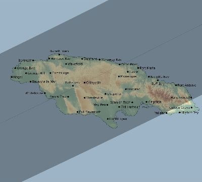 Map of the eclipse path across Jamaica on 12/13/2346