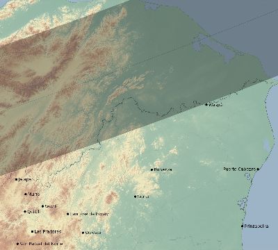 Map of the eclipse path across Nicaragua on 12/13/2346
