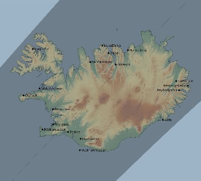 Map of the eclipse path across Iceland on 04/29/2348