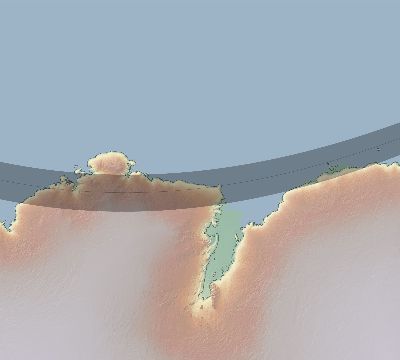 Map of the eclipse path across Antarctica on 10/23/2348