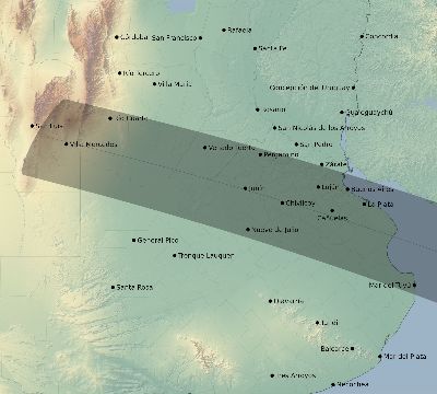 Map of the eclipse path across Argentina on 10/23/2348