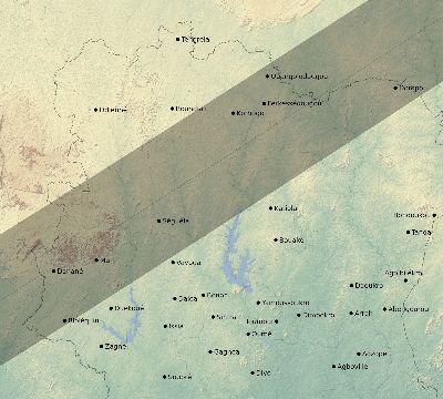 Map of the eclipse path across Côte d'Ivoire (Ivory Coast) on 04/18/2349