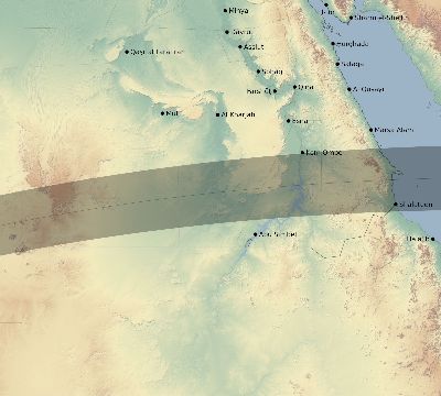 Map of the eclipse path across Egypt on 04/18/2349
