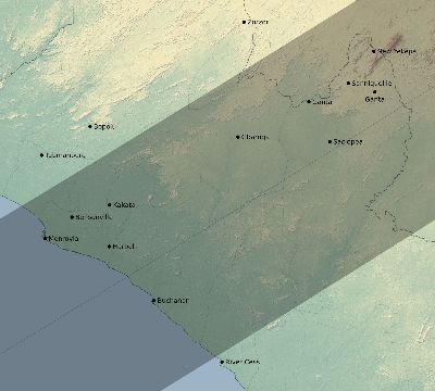 Map of the eclipse path across Liberia on 04/18/2349