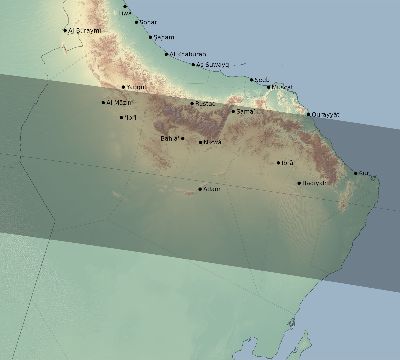 Map of the eclipse path across Oman on 04/18/2349