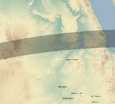 Map of the eclipse path across Sudan on 04/18/2349