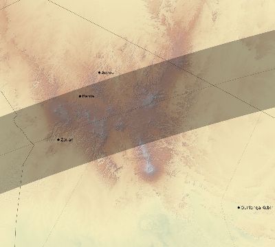 Map of the eclipse path across Chad on 04/18/2349