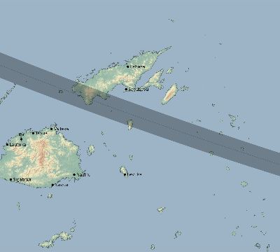 Map of the eclipse path across Fiji on 10/13/2349