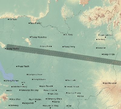 Map of the eclipse path across Cambodia on 10/13/2349