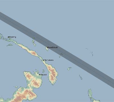Map of the eclipse path across Papua New Guinea on 10/13/2349