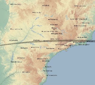 Map of the eclipse path across Brazil on 04/07/2350