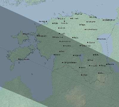 Map of the eclipse path across Estonia on 10/02/2350