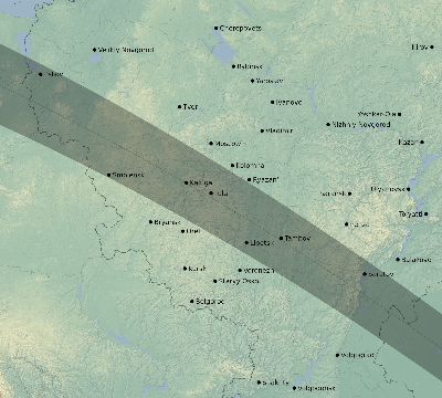 Map of the eclipse path across Russia on 10/02/2350