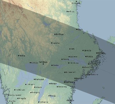 Map of the eclipse path across Sweden on 10/02/2350