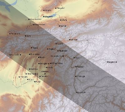 Map of the eclipse path across Tajikistan on 10/02/2350