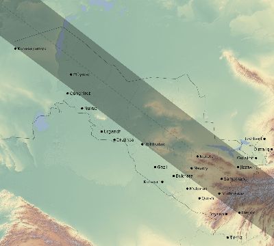 Map of the eclipse path across Uzbekistan on 10/02/2350