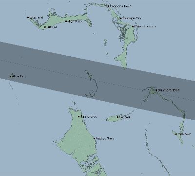 Map of the eclipse path across Bahamas on 02/16/2352