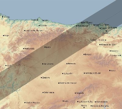 Map of the eclipse path across Spain on 02/16/2352