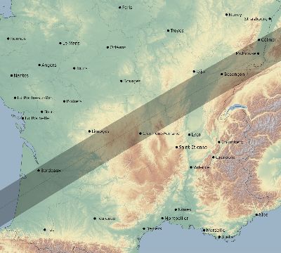 Map of the eclipse path across France on 02/16/2352