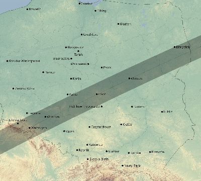 Map of the eclipse path across Poland on 02/16/2352