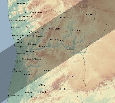 Map of the eclipse path across Portugal on 02/16/2352