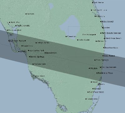 Map of the eclipse path across United States on 02/16/2352