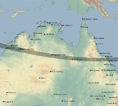 Map of the eclipse path across Australia on 02/05/2353