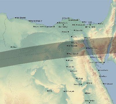 Map of the eclipse path across Egypt on 07/31/2353