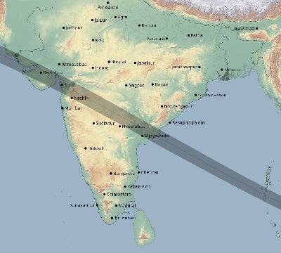 Map of the eclipse path across India on 07/31/2353