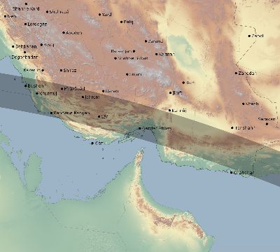 Map of the eclipse path across Iran on 07/31/2353