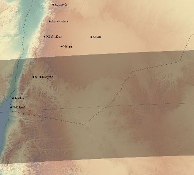 Map of the eclipse path across Jordan on 07/31/2353