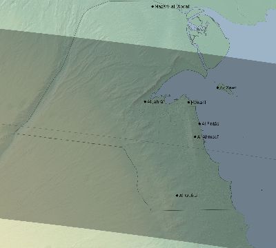 Map of the eclipse path across Kuwait on 07/31/2353