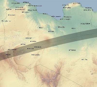 Map of the eclipse path across Libya on 07/31/2353