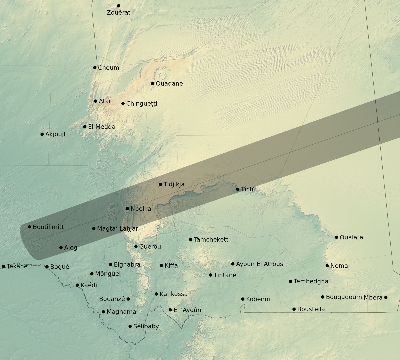 Map of the eclipse path across Mauritania on 07/31/2353