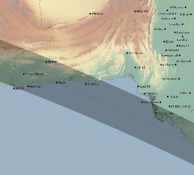 Map of the eclipse path across Pakistan on 07/31/2353