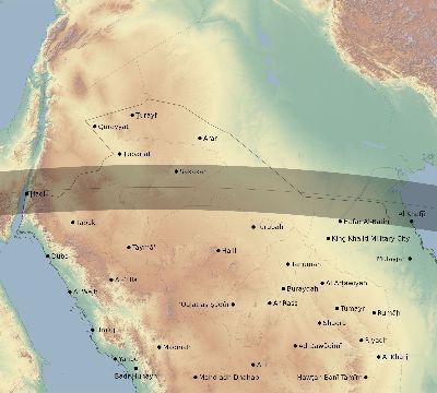 Map of the eclipse path across Saudi Arabia on 07/31/2353