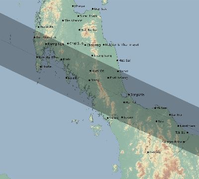 Map of the eclipse path across Thailand on 07/31/2353