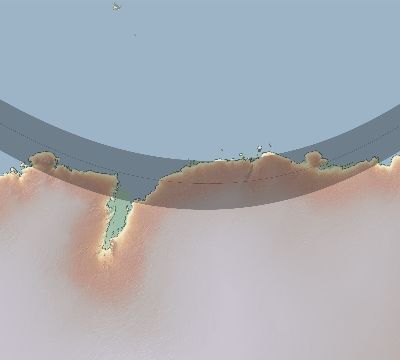 Map of the eclipse path across Antarctica on 01/25/2354